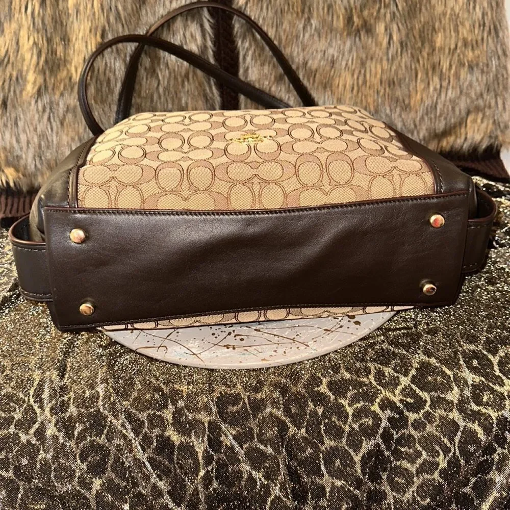 Coach Lexy Brown Tan Coach Logo Mid Sized Genuine Leather Satchel
